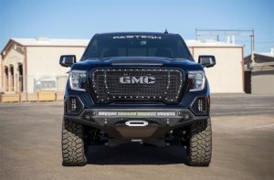 GMC Sierra 1500 Bumper - Front - Addictive Desert Designs - Stealth Fighter w/Winch Mount, Sensor Cutouts - Hammer Black - 2019